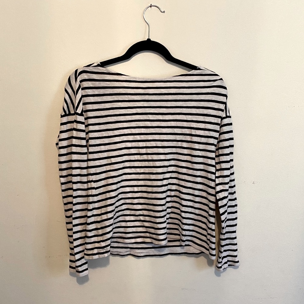 LOFT Striped Top Medium Long Sleeve Black White